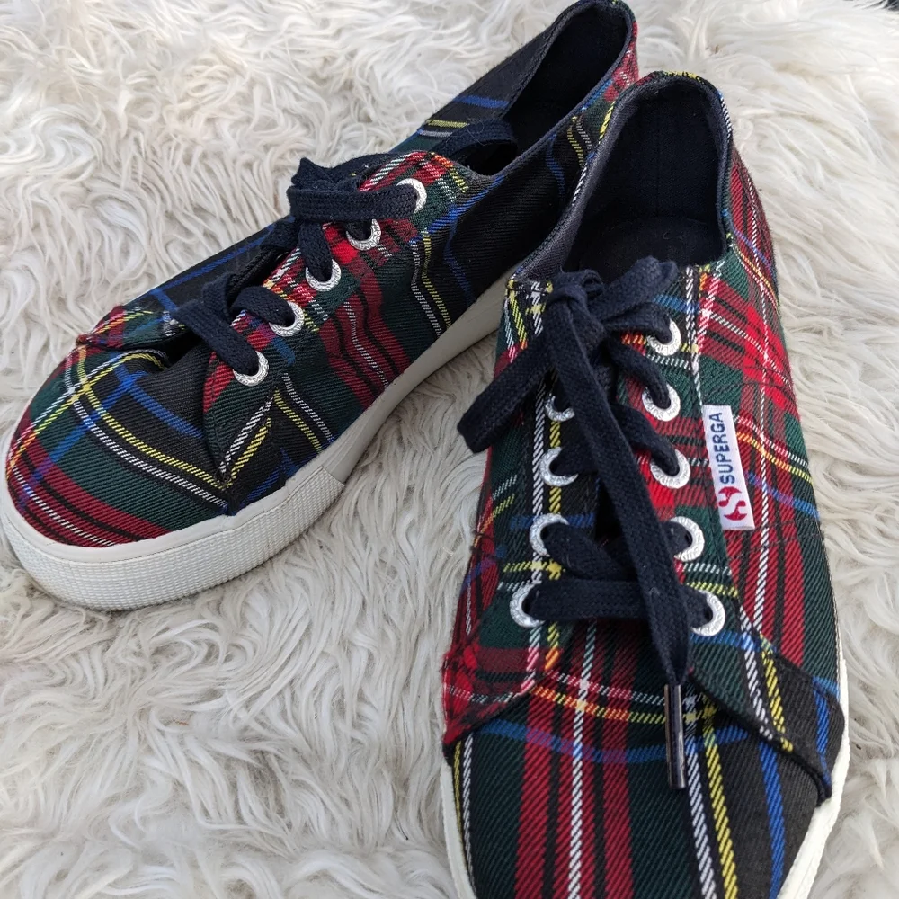 Superga Plaid Tartan Canvas Sneakers in Red, Green, Blue